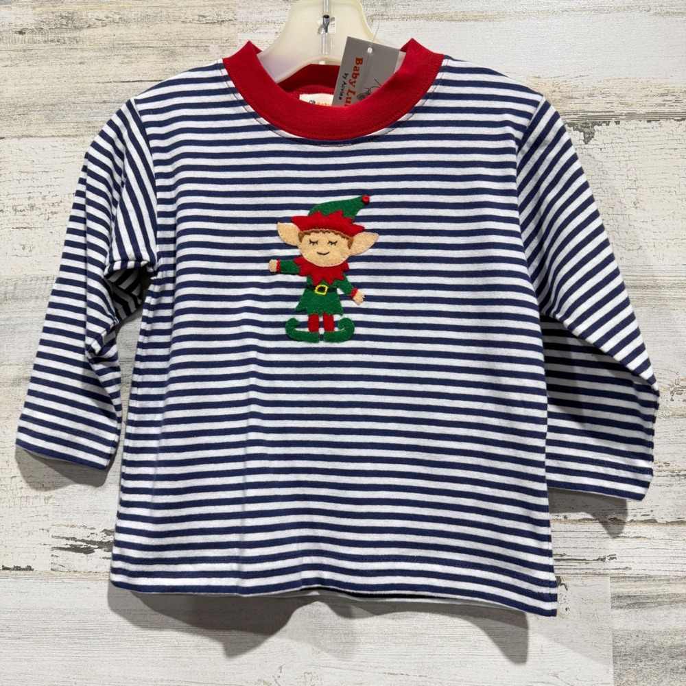 Baby Luigi Elf Shirt Boys 18M Navy White Stripe Christmas Holiday NWT
